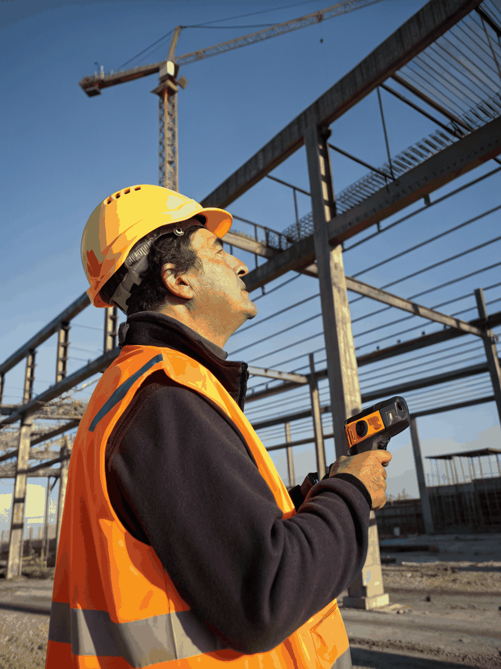 Ingeniero realizando auditoría energética en obra