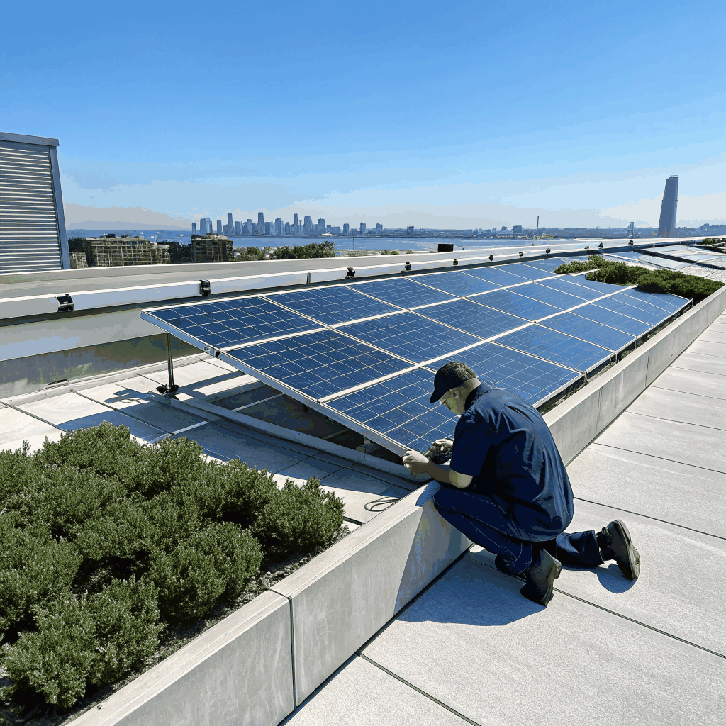 Paneles solares y calentadores instalados en azotea