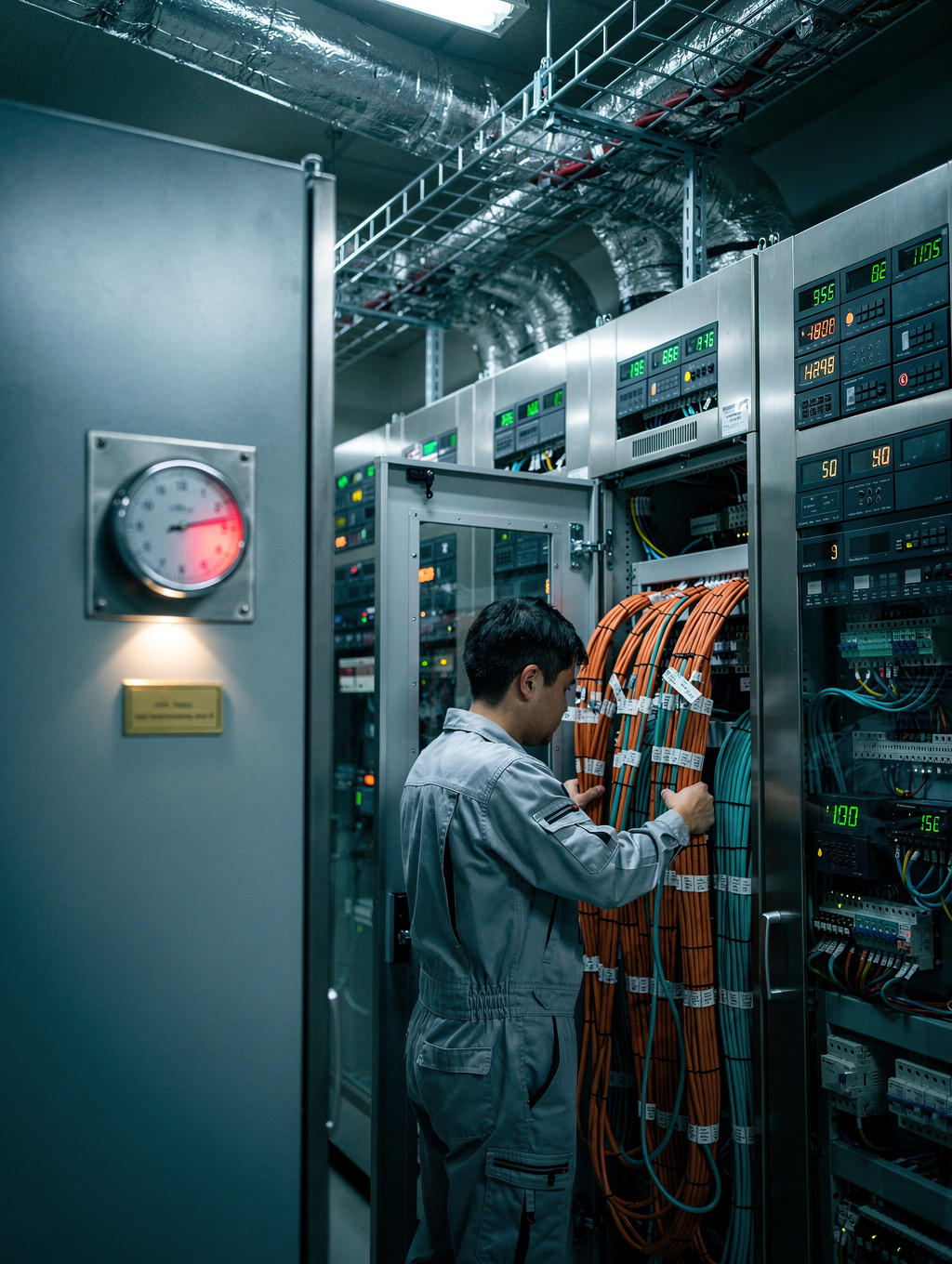 Técnico supervisando panel de control energético