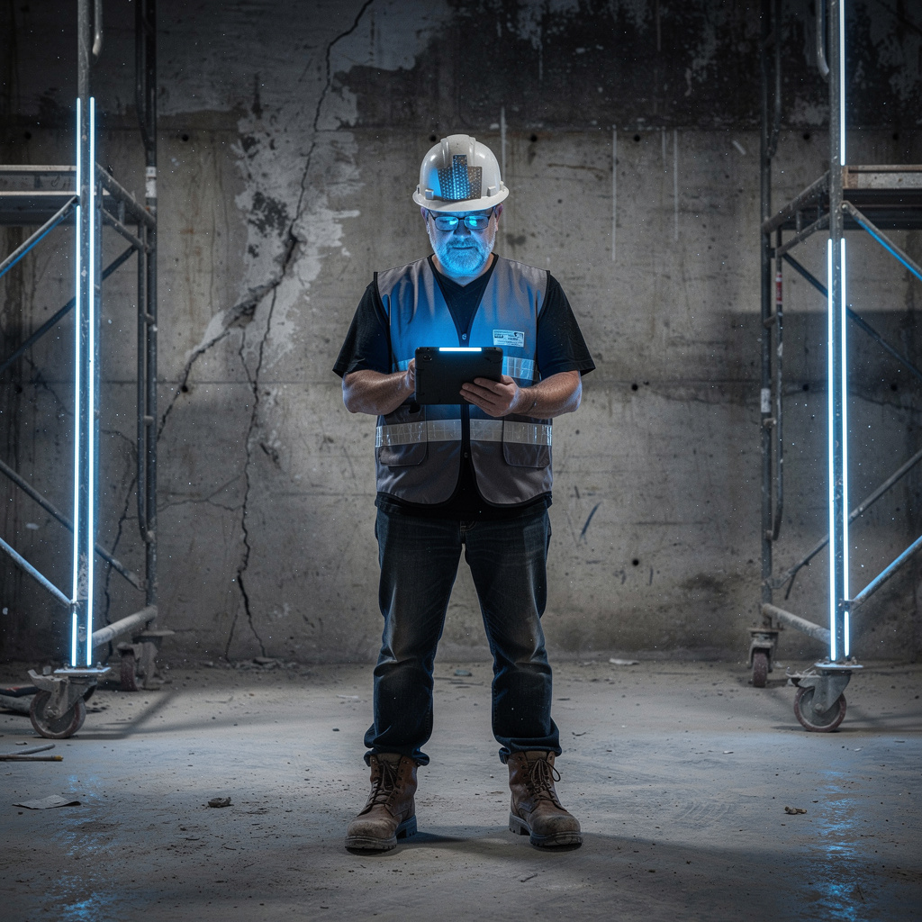 Ingeniero civil revisando planos en sitio de obra